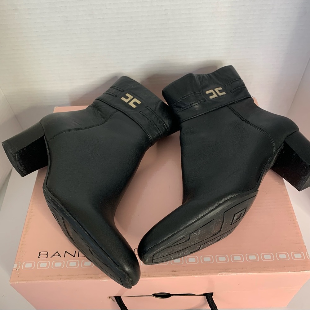 Bandolino Black Leather Heeled Ankle Boots with Gold Tone Metal Accent Size 7 - Picture 13 of 16